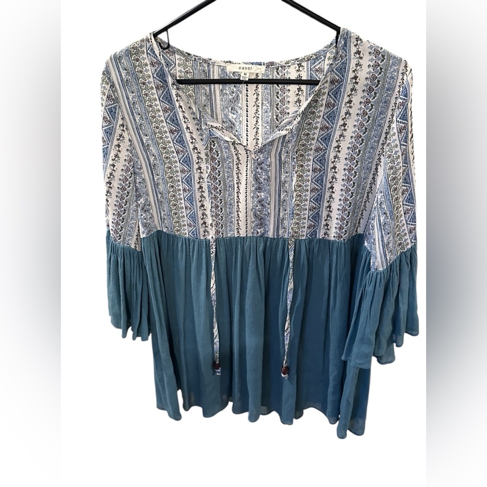 Easel Teal Blue Boho Blouse- Medium - Picture 2 of 4